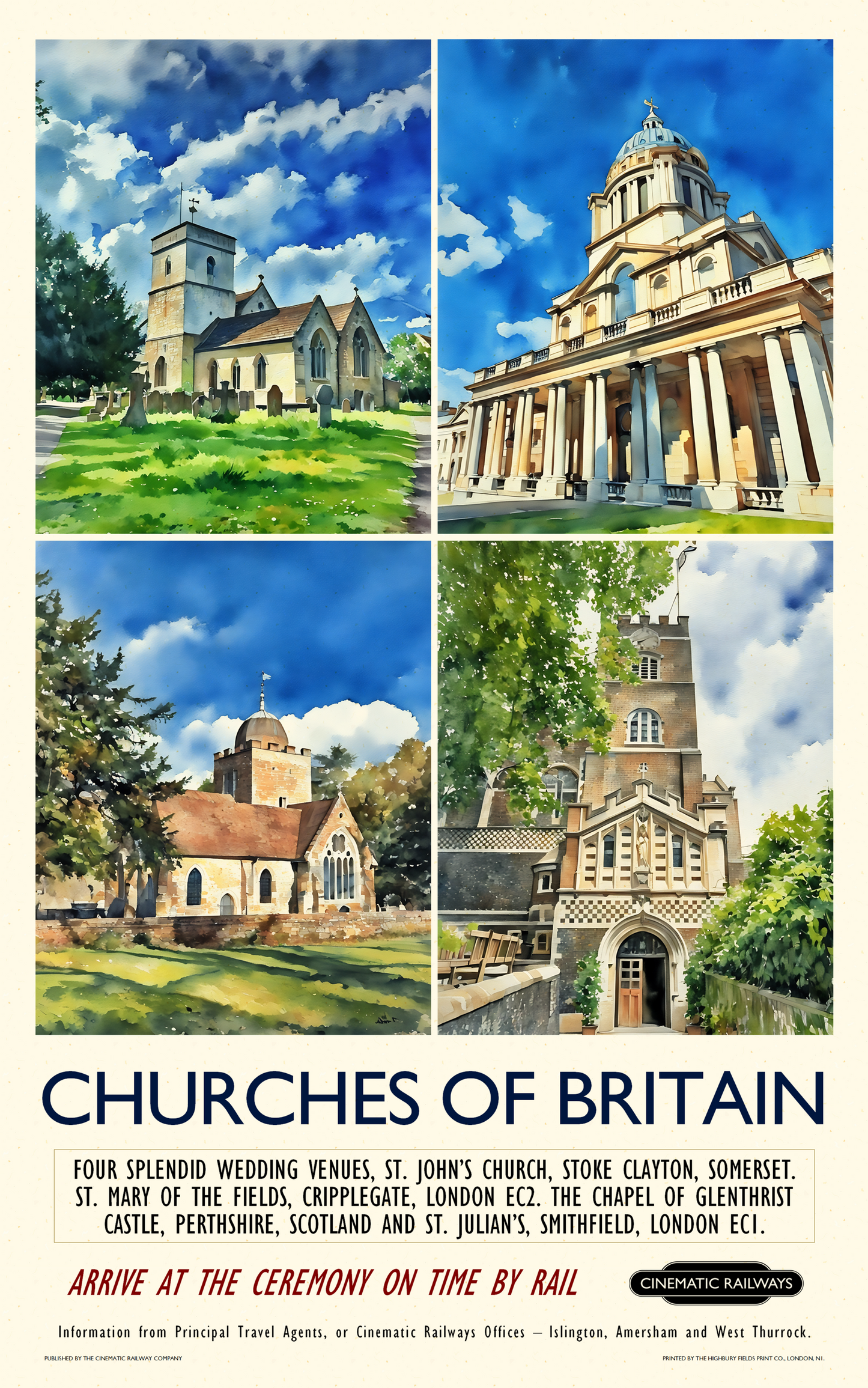 Churches of Britain - a vintage travel poster inspired by your favourite film / movie - Cinematic Railways