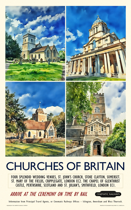Churches of Britain  - a vintage travel poster inspired by your favourite film / movie - Cinematic Railways