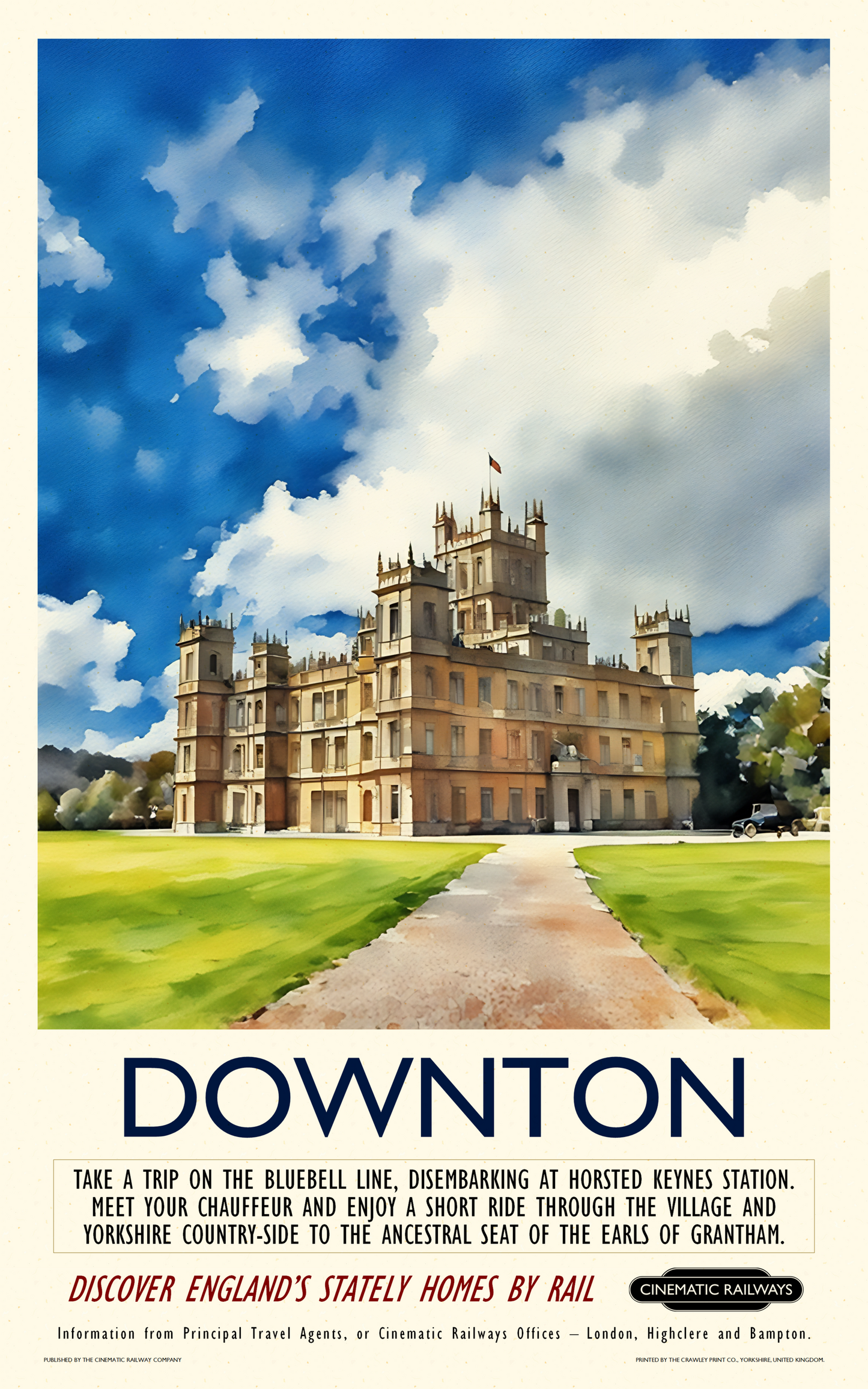 Downton - a vintage travel poster inspired by your favourite film / movie - Cinematic Railways