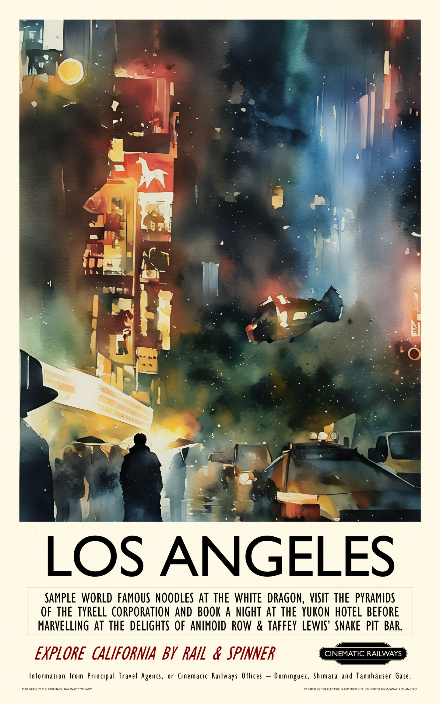 Los Angeles - a vintage travel poster inspired by your favourite film / movie - Cinematic Railways