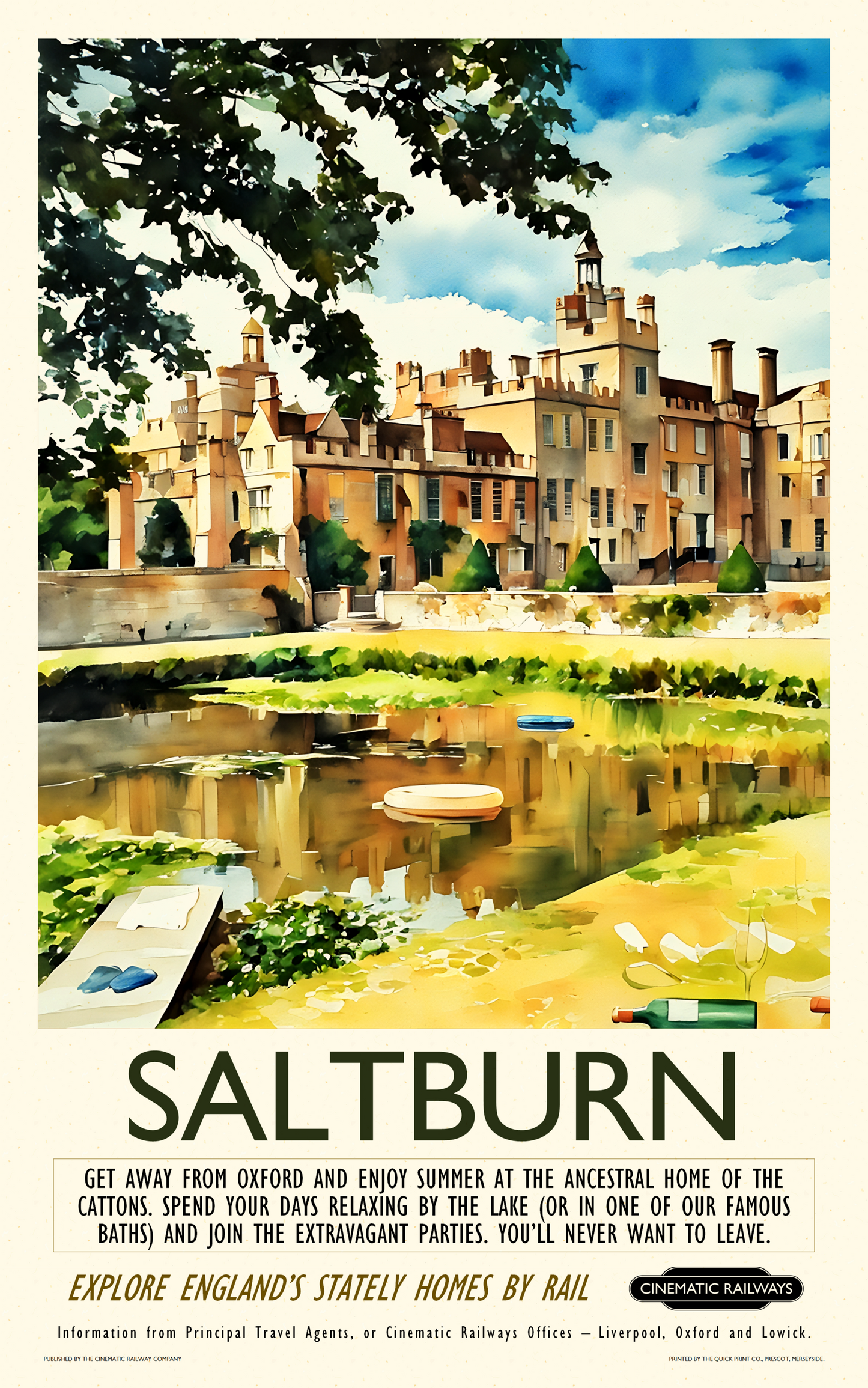 Saltburn - a vintage travel poster inspired by your favourite film / movie - Cinematic Railways