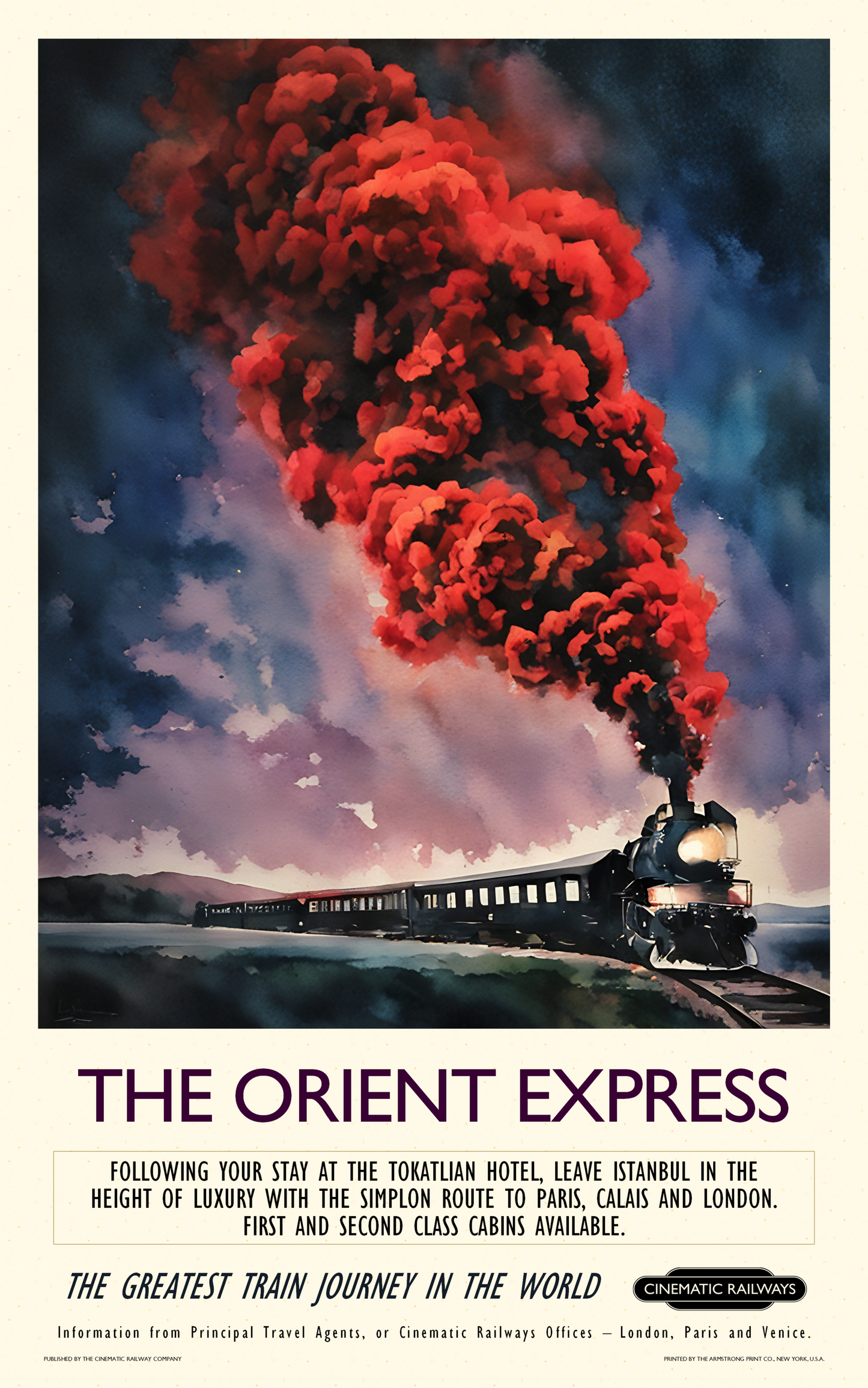 The Orient Express - a vintage travel poster inspired by your favourite film / movie - Cinematic Railways