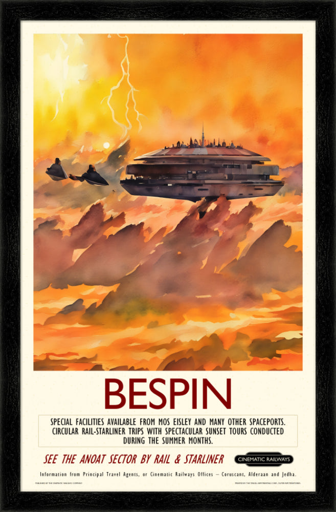 Bespin - a vintage travel poster inspired by your favourite film / movie - Cinematic Railways