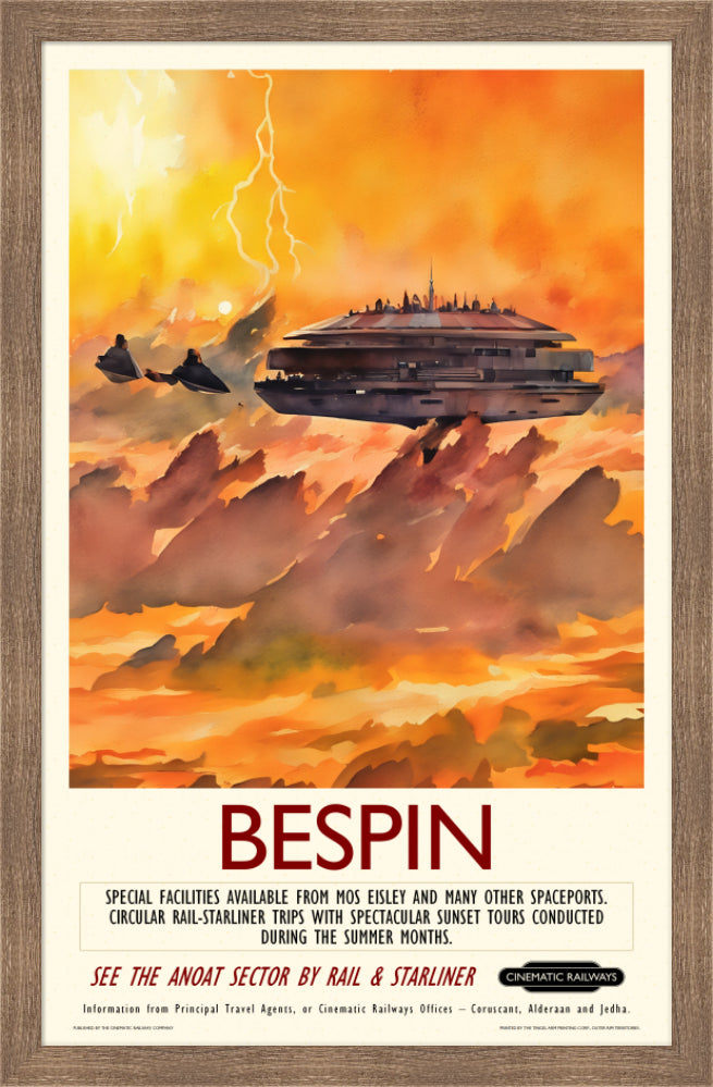 Bespin - a vintage travel poster inspired by your favourite film / movie - Cinematic Railways