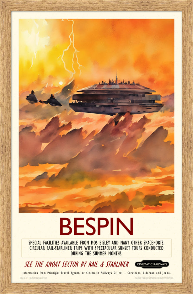 Bespin - a vintage travel poster inspired by your favourite film / movie - Cinematic Railways