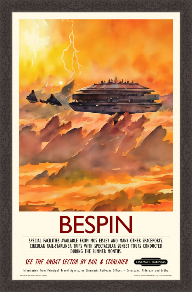 Bespin - a vintage travel poster inspired by your favourite film / movie - Cinematic Railways