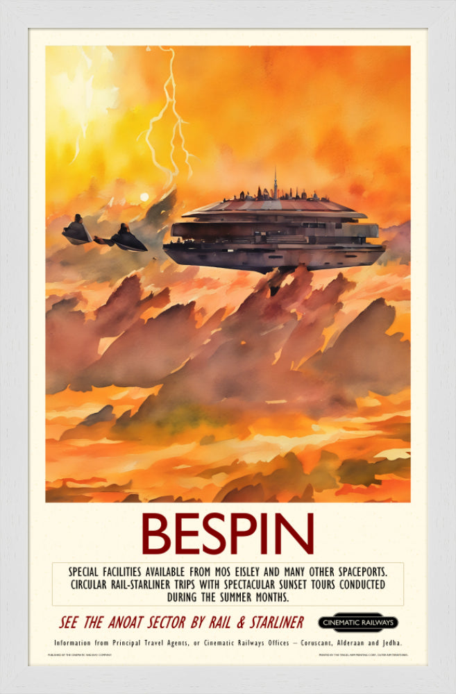 Bespin - a vintage travel poster inspired by your favourite film / movie - Cinematic Railways