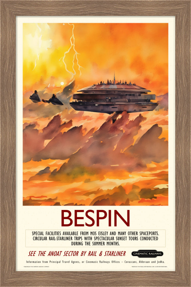 Bespin - a vintage travel poster inspired by your favourite film / movie - Cinematic Railways