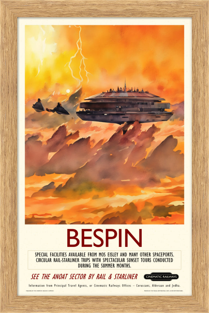 Bespin - a vintage travel poster inspired by your favourite film / movie - Cinematic Railways