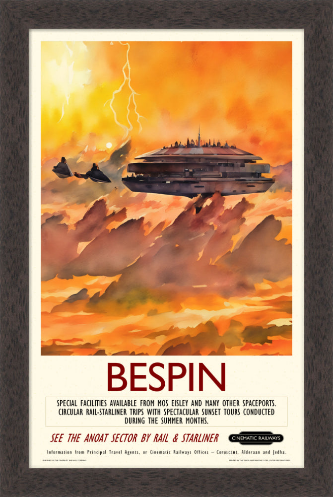 Bespin - a vintage travel poster inspired by your favourite film / movie - Cinematic Railways