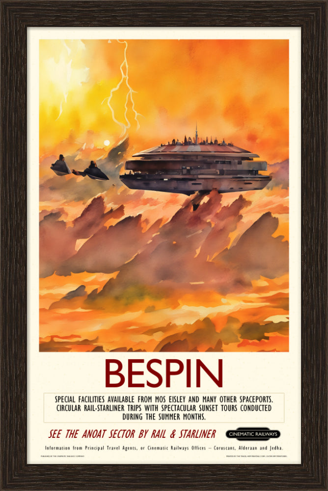 Bespin - a vintage travel poster inspired by your favourite film / movie - Cinematic Railways