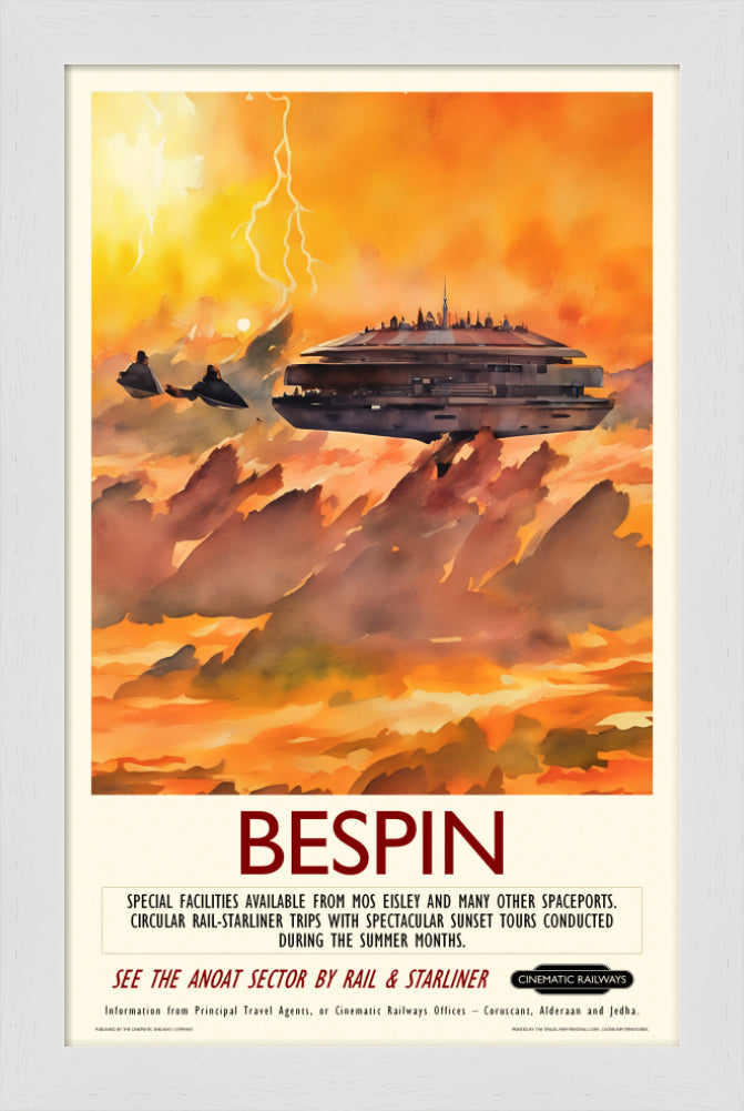 Bespin - a vintage travel poster inspired by your favourite film / movie - Cinematic Railways