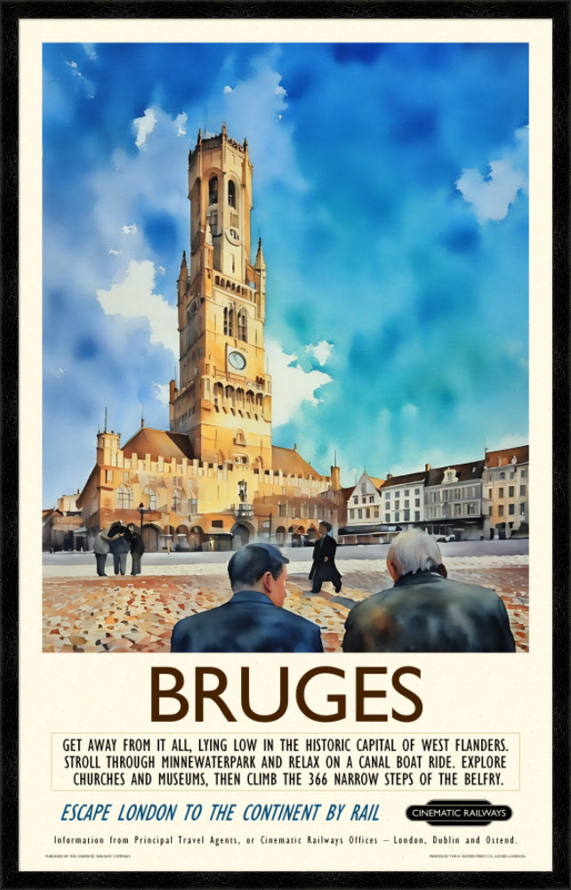 Bruges - a vintage travel poster inspired by your favourite film / movie - Cinematic Railways
