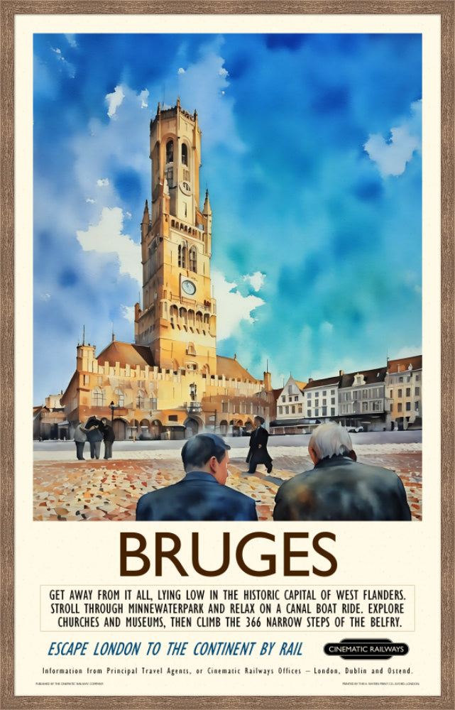 Bruges - a vintage travel poster inspired by your favourite film / movie - Cinematic Railways