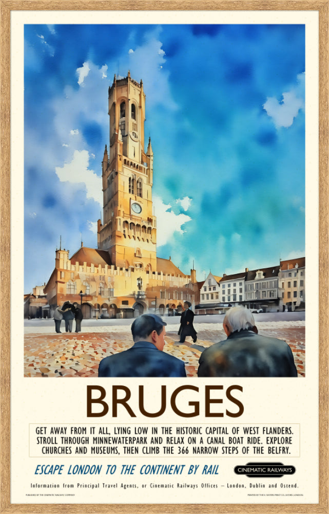 Bruges - a vintage travel poster inspired by your favourite film / movie - Cinematic Railways
