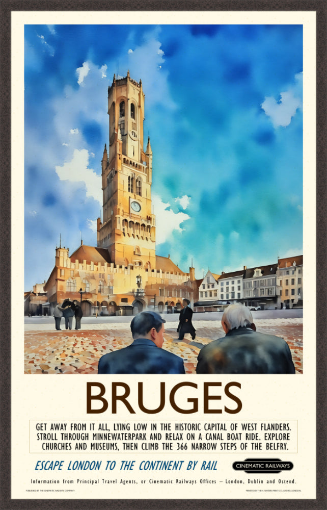 Bruges - a vintage travel poster inspired by your favourite film / movie - Cinematic Railways