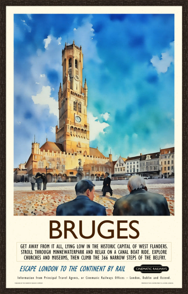Bruges - a vintage travel poster inspired by your favourite film / movie - Cinematic Railways