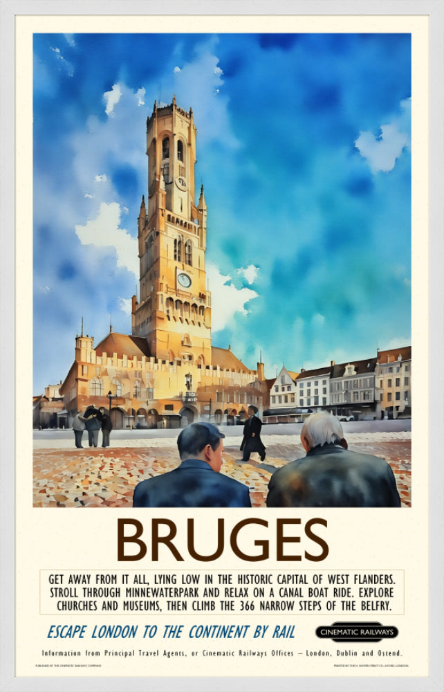 Bruges - a vintage travel poster inspired by your favourite film / movie - Cinematic Railways