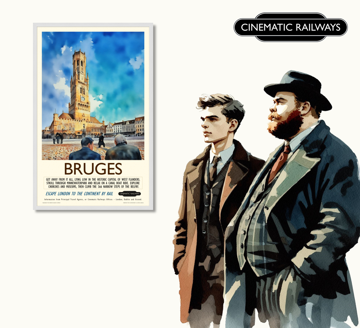 Bruges - a vintage travel poster inspired by your favourite film / movie - Cinematic Railways