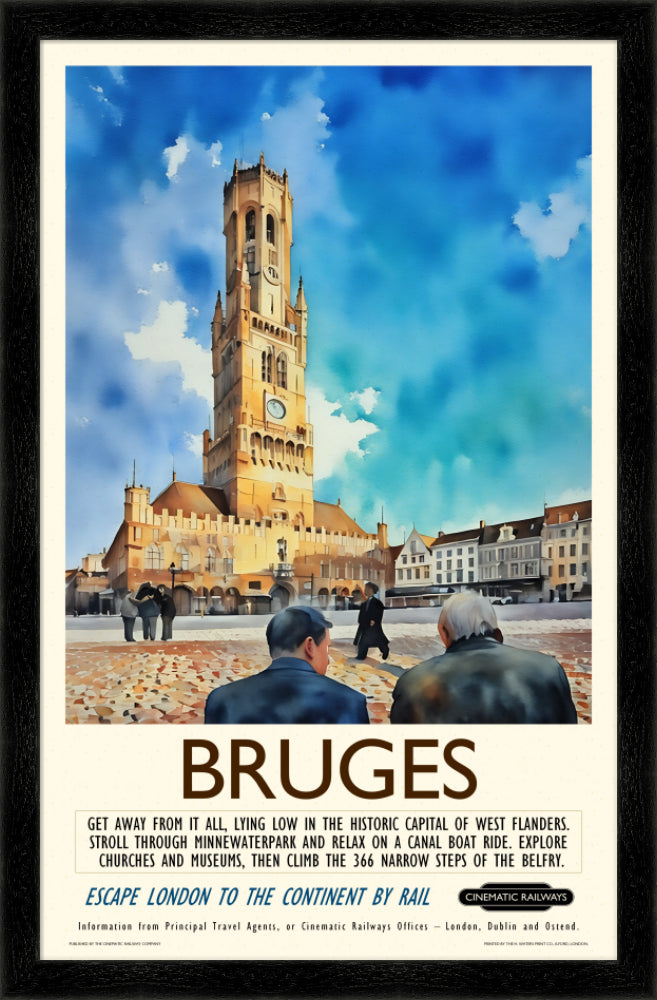 Bruges - a vintage travel poster inspired by your favourite film / movie - Cinematic Railways