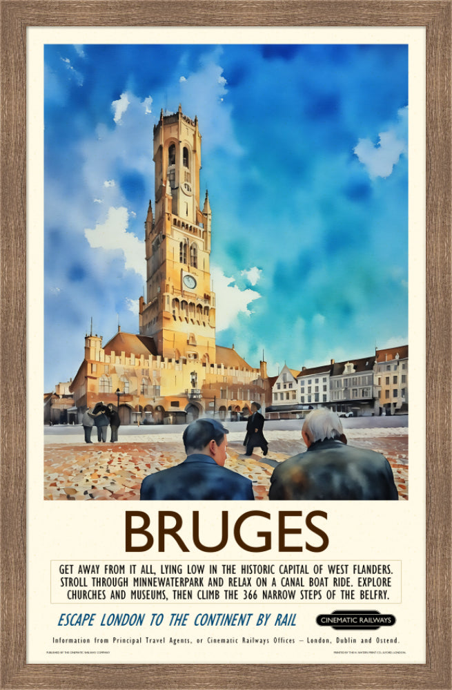 Bruges - a vintage travel poster inspired by your favourite film / movie - Cinematic Railways