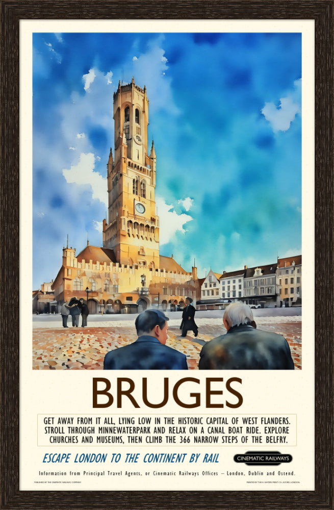 Bruges - a vintage travel poster inspired by your favourite film / movie - Cinematic Railways