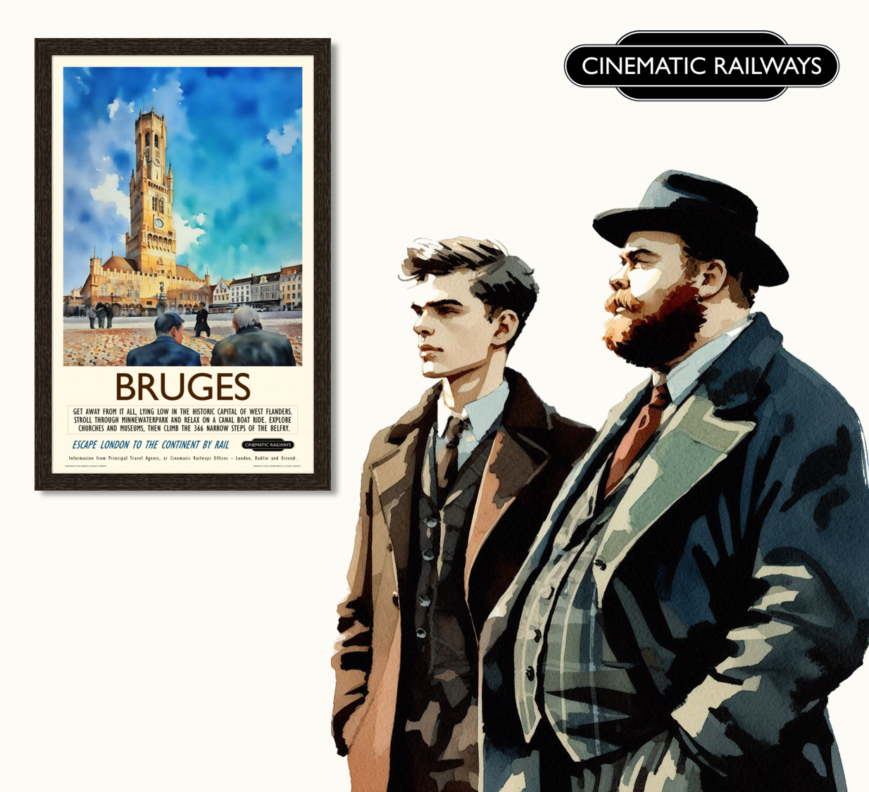 Bruges - a vintage travel poster inspired by your favourite film / movie - Cinematic Railways