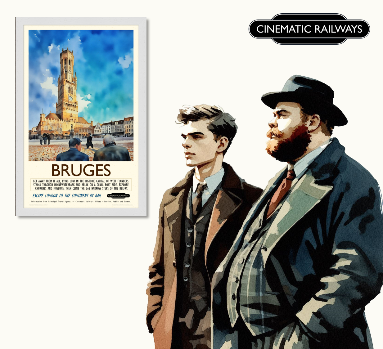 Bruges - a vintage travel poster inspired by your favourite film / movie - Cinematic Railways