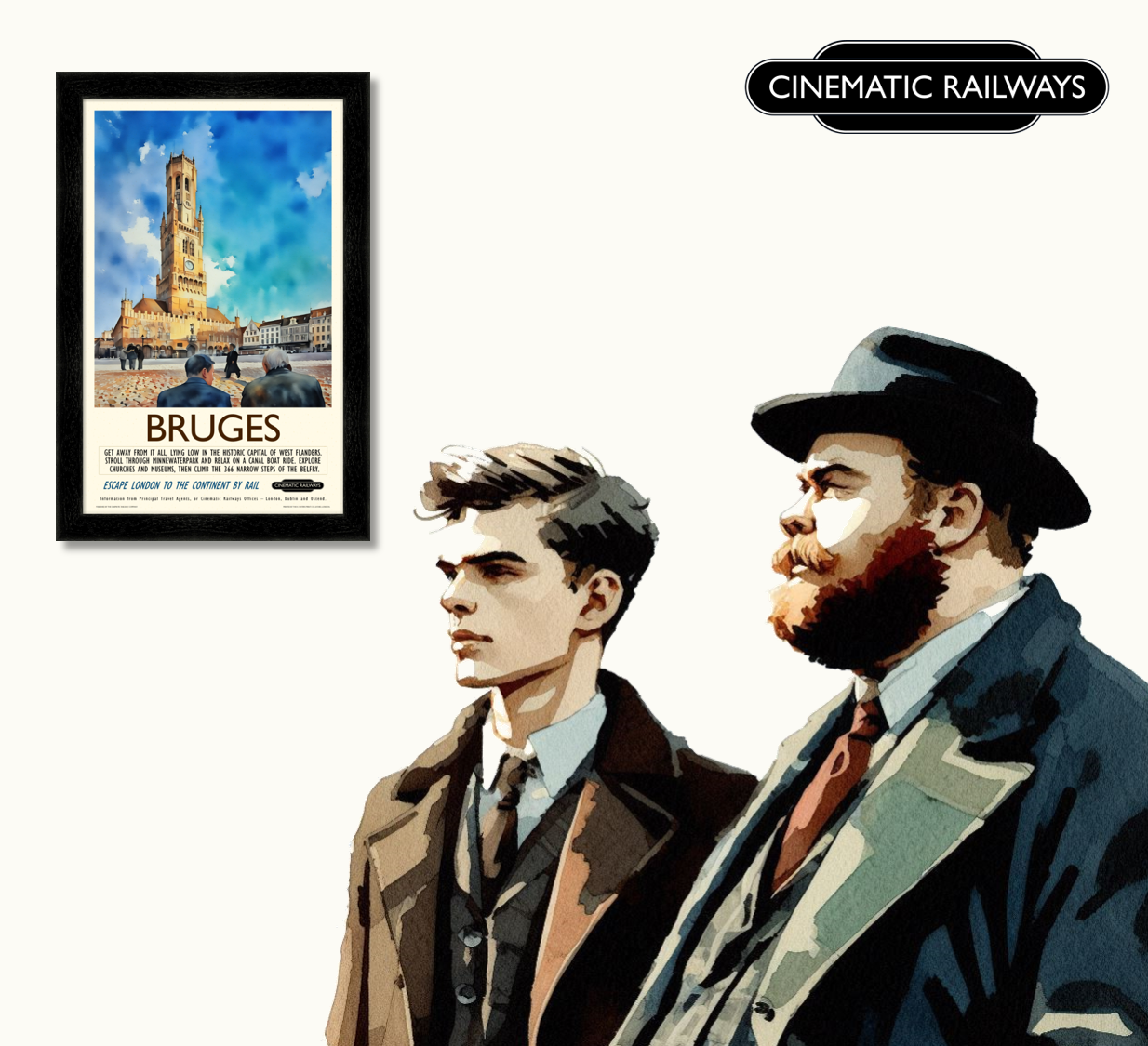 Bruges - a vintage travel poster inspired by your favourite film / movie - Cinematic Railways