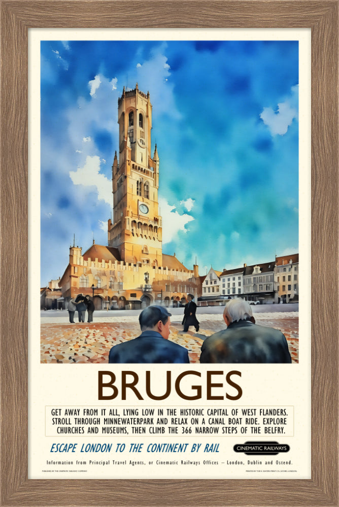 Bruges - a vintage travel poster inspired by your favourite film / movie - Cinematic Railways