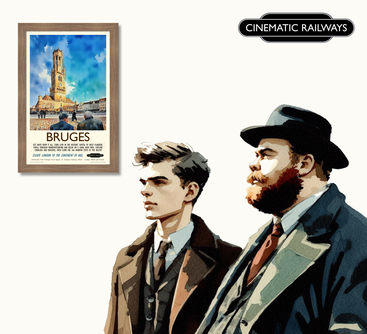 Bruges - a vintage travel poster inspired by your favourite film / movie - Cinematic Railways