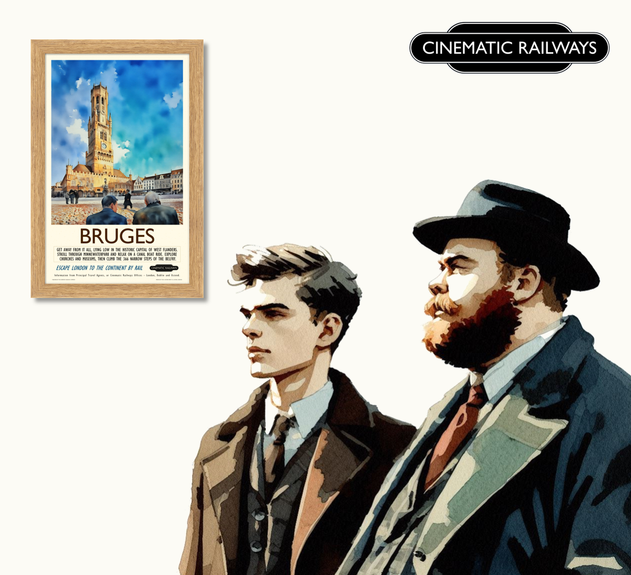Bruges - a vintage travel poster inspired by your favourite film / movie - Cinematic Railways