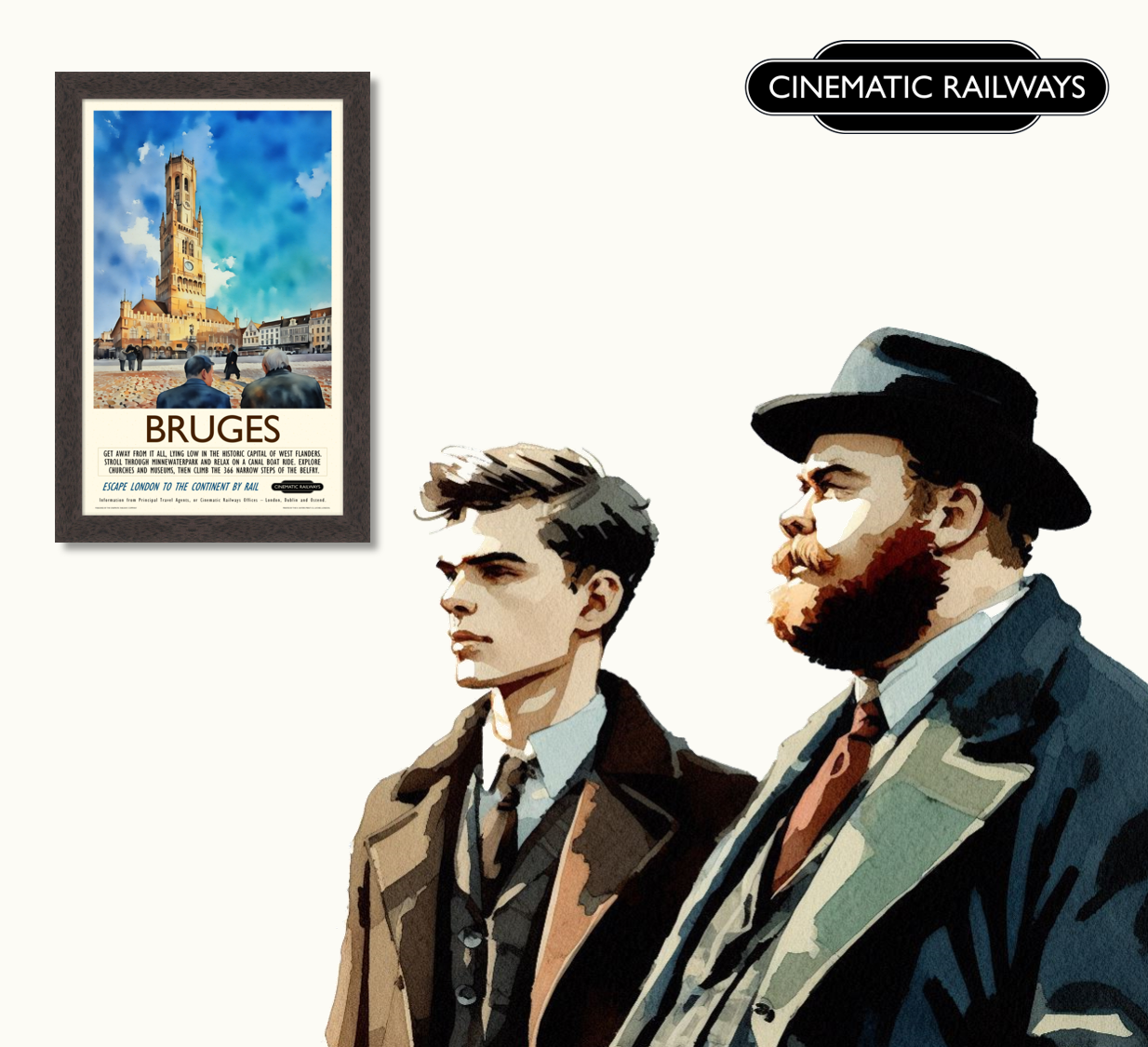 Bruges - a vintage travel poster inspired by your favourite film / movie - Cinematic Railways