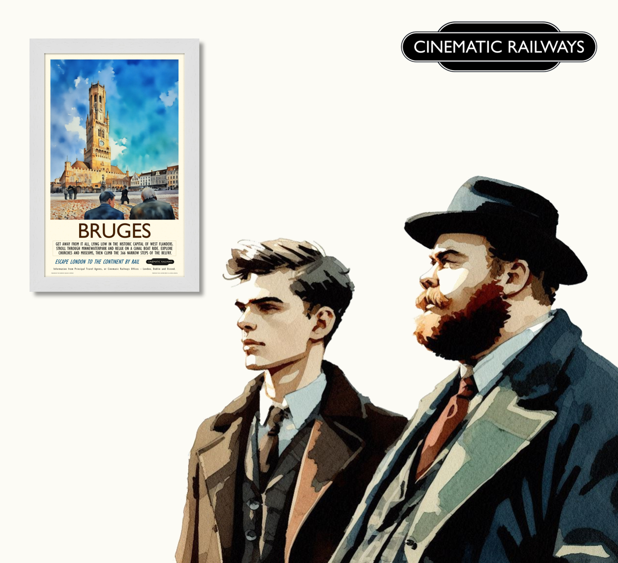 Bruges - a vintage travel poster inspired by your favourite film / movie - Cinematic Railways