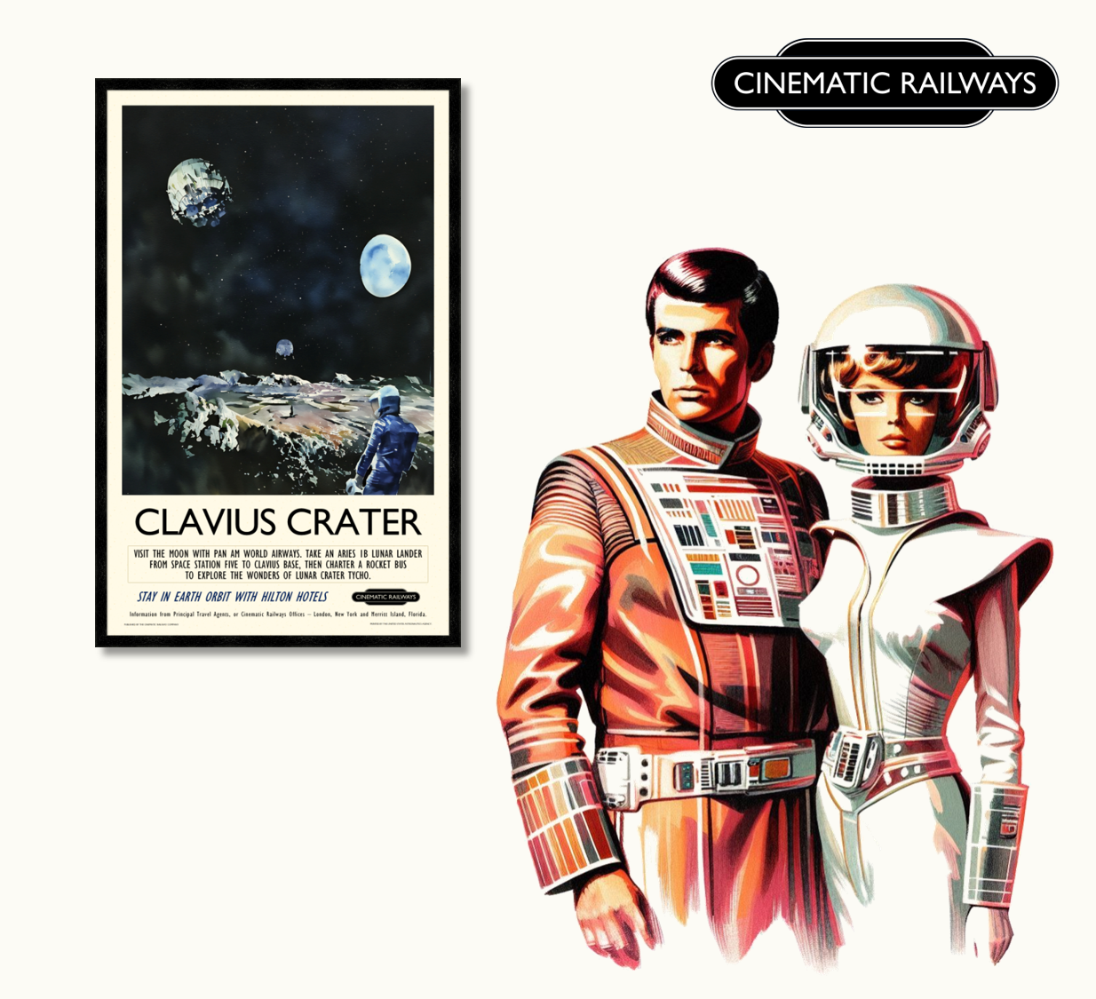 Clavius Crater - a vintage travel poster inspired by your favourite film / movie - Cinematic Railways
