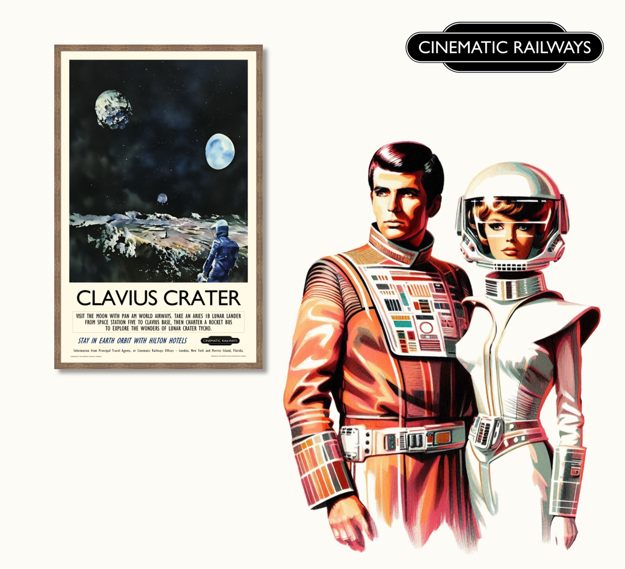 Clavius Crater - a vintage travel poster inspired by your favourite film / movie - Cinematic Railways