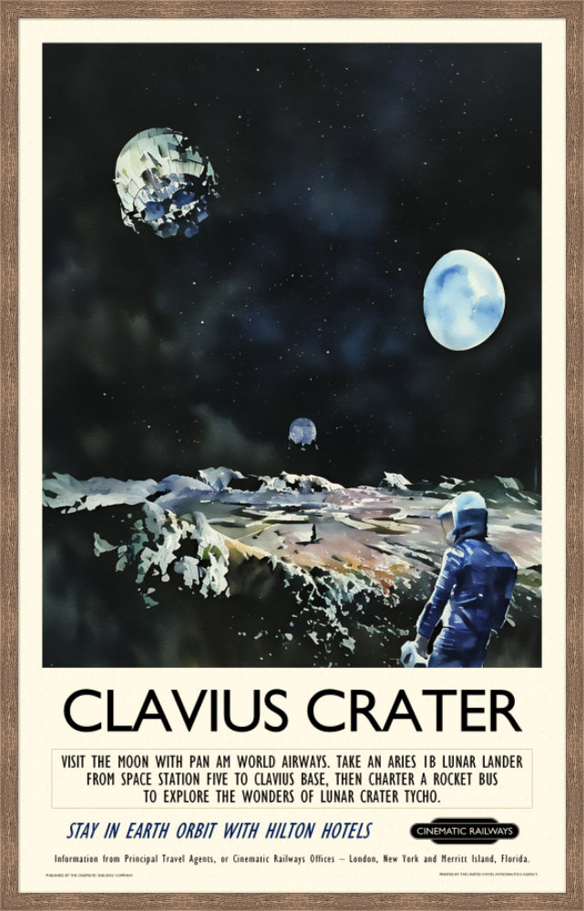 Clavius Crater - a vintage travel poster inspired by your favourite film / movie - Cinematic Railways