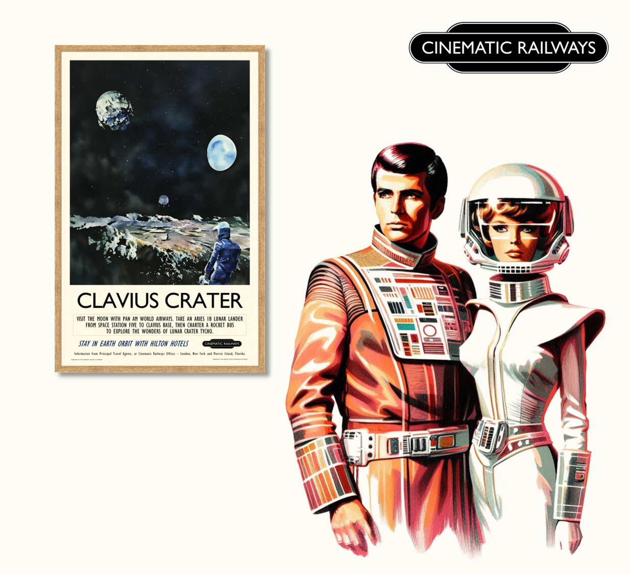 Clavius Crater - a vintage travel poster inspired by your favourite film / movie - Cinematic Railways
