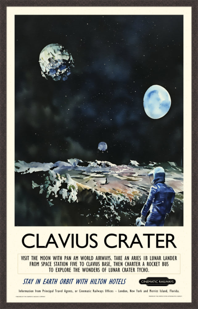 Clavius Crater - a vintage travel poster inspired by your favourite film / movie - Cinematic Railways
