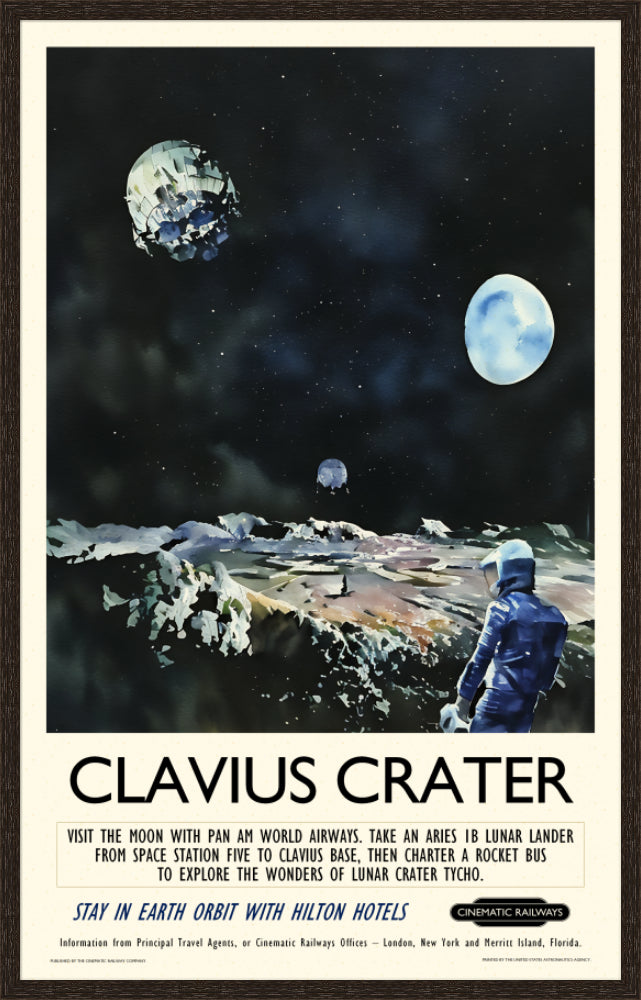 Clavius Crater - a vintage travel poster inspired by your favourite film / movie - Cinematic Railways