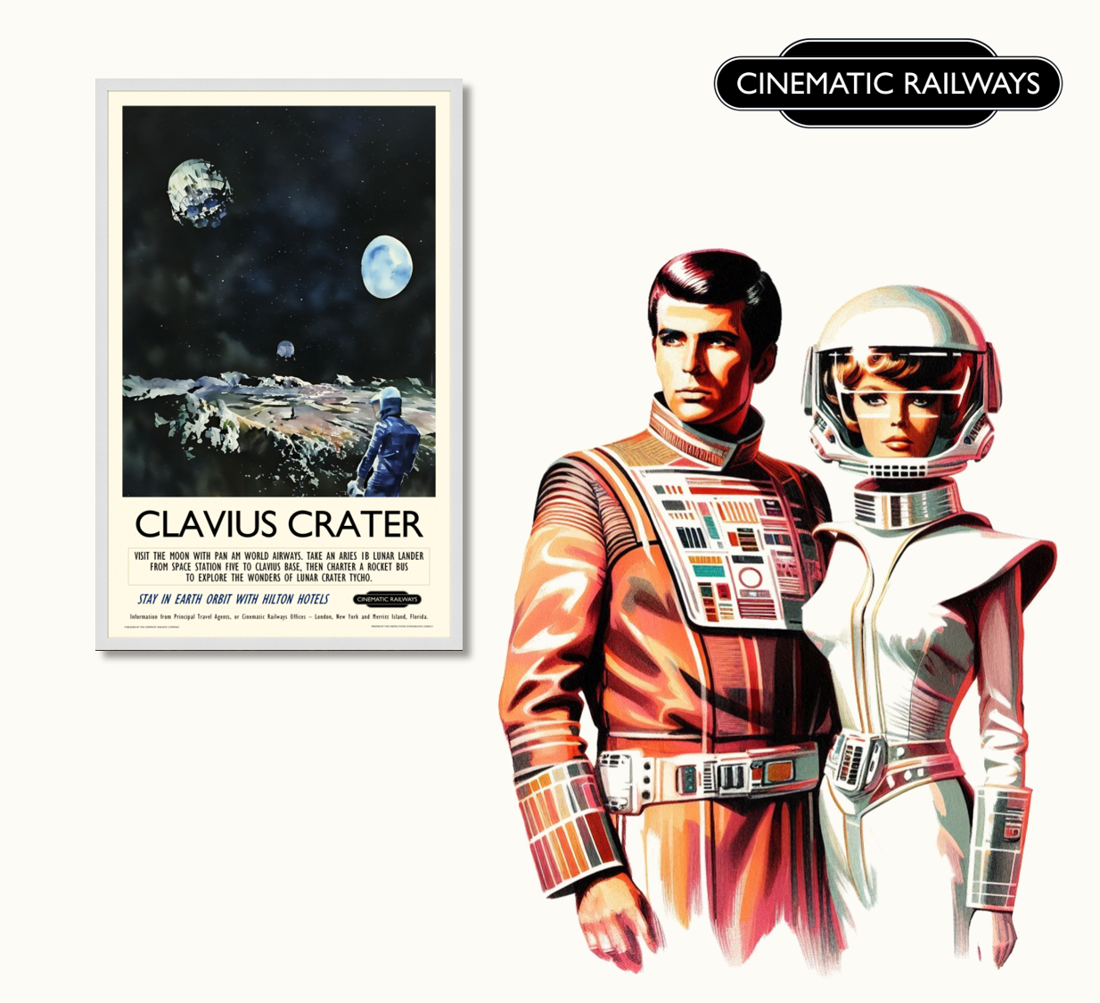 Clavius Crater - a vintage travel poster inspired by your favourite film / movie - Cinematic Railways