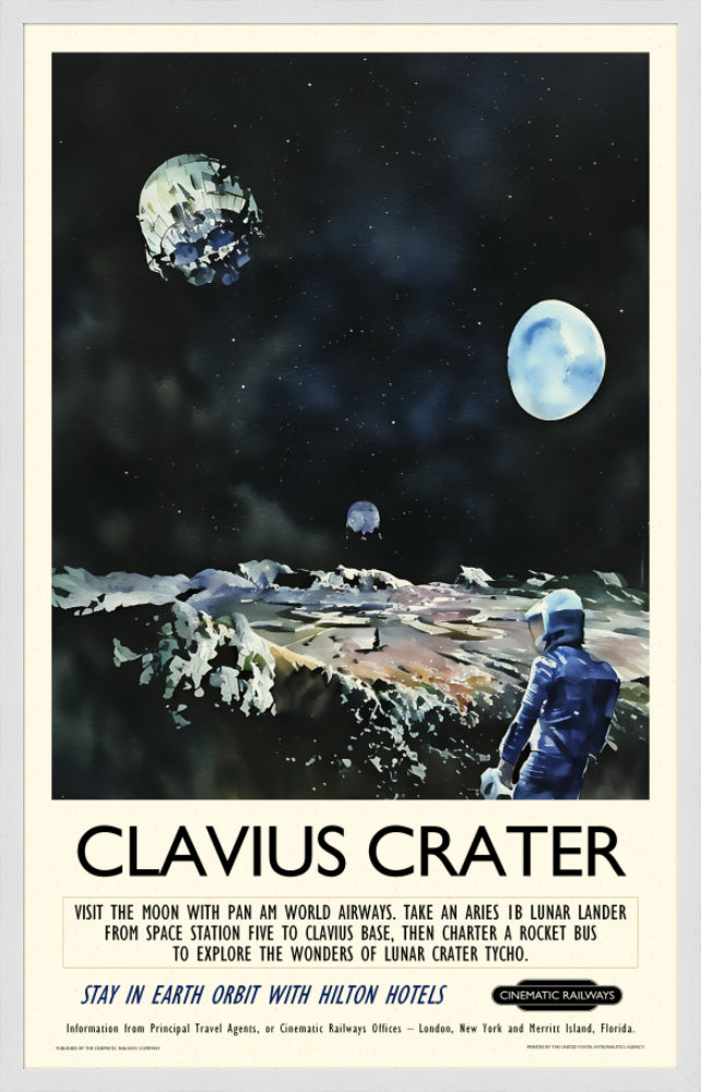 Clavius Crater - a vintage travel poster inspired by your favourite film / movie - Cinematic Railways