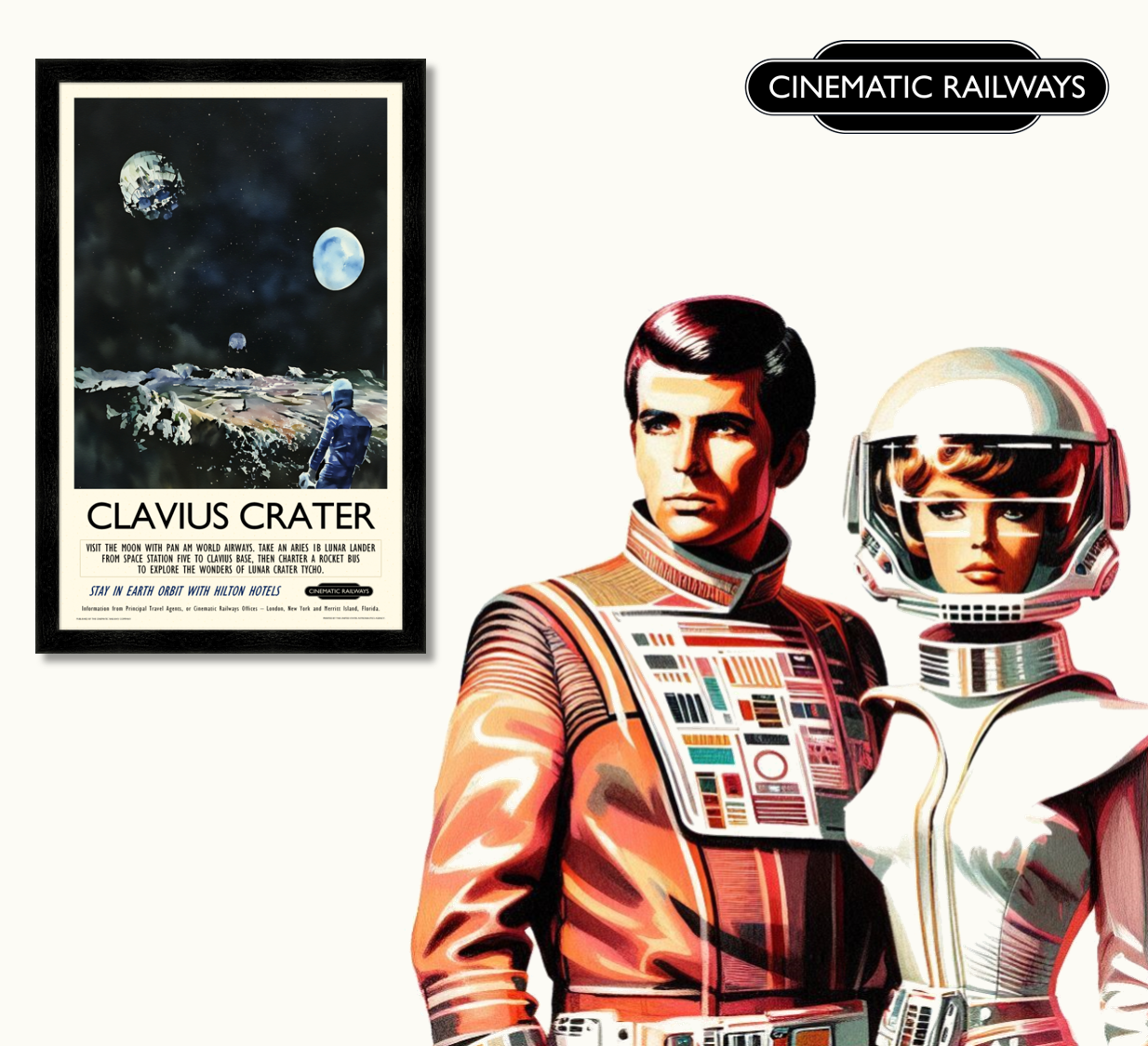 Clavius Crater - a vintage travel poster inspired by your favourite film / movie - Cinematic Railways