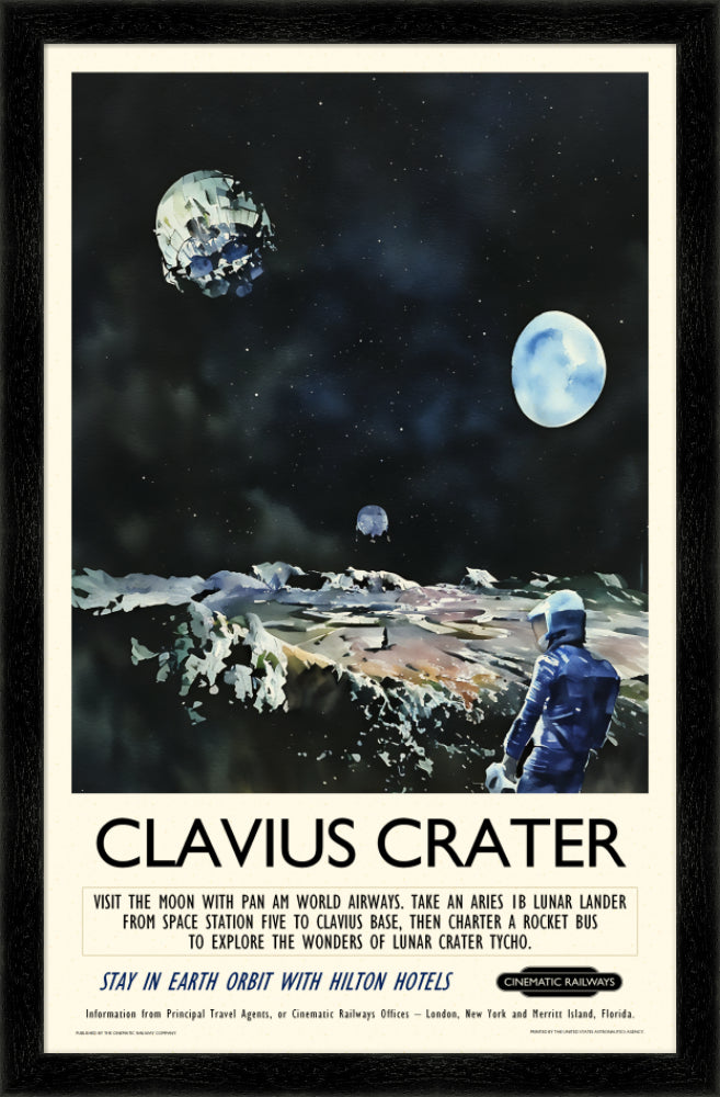 Clavius Crater - a vintage travel poster inspired by your favourite film / movie - Cinematic Railways
