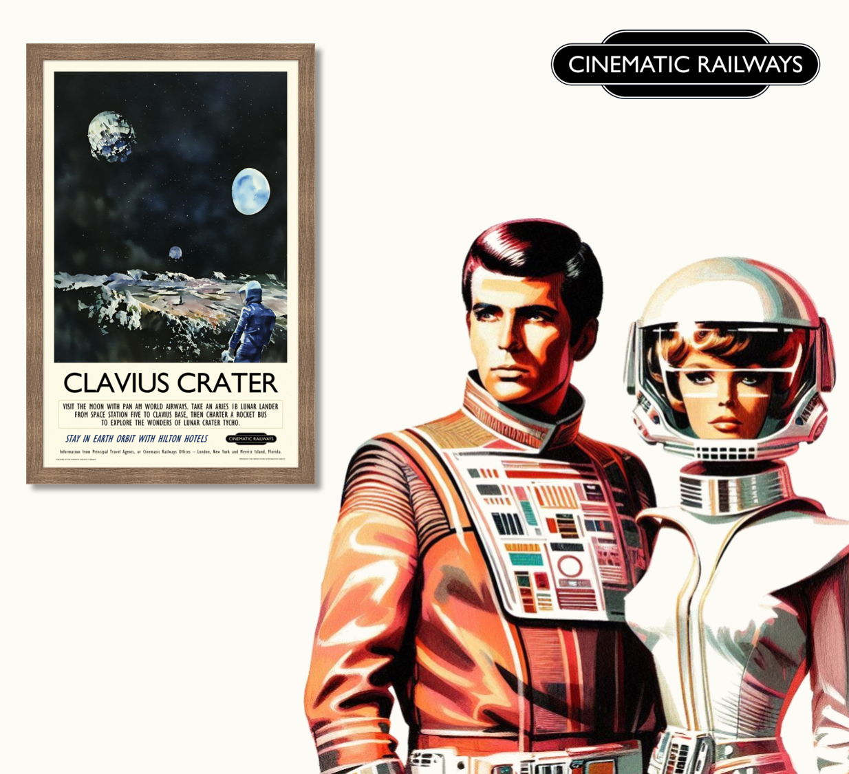 Clavius Crater - a vintage travel poster inspired by your favourite film / movie - Cinematic Railways