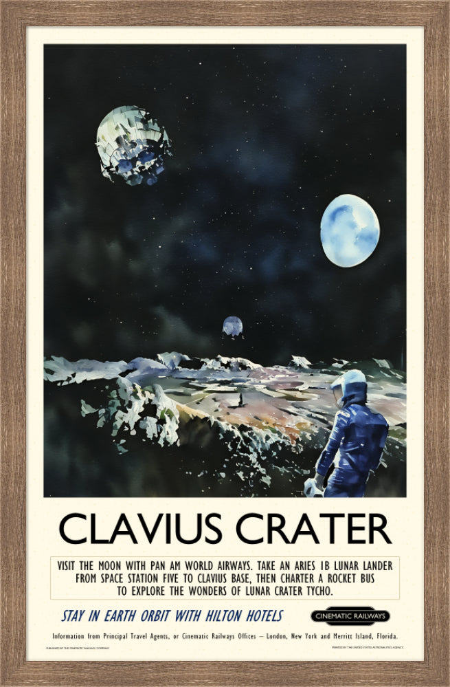 Clavius Crater - a vintage travel poster inspired by your favourite film / movie - Cinematic Railways