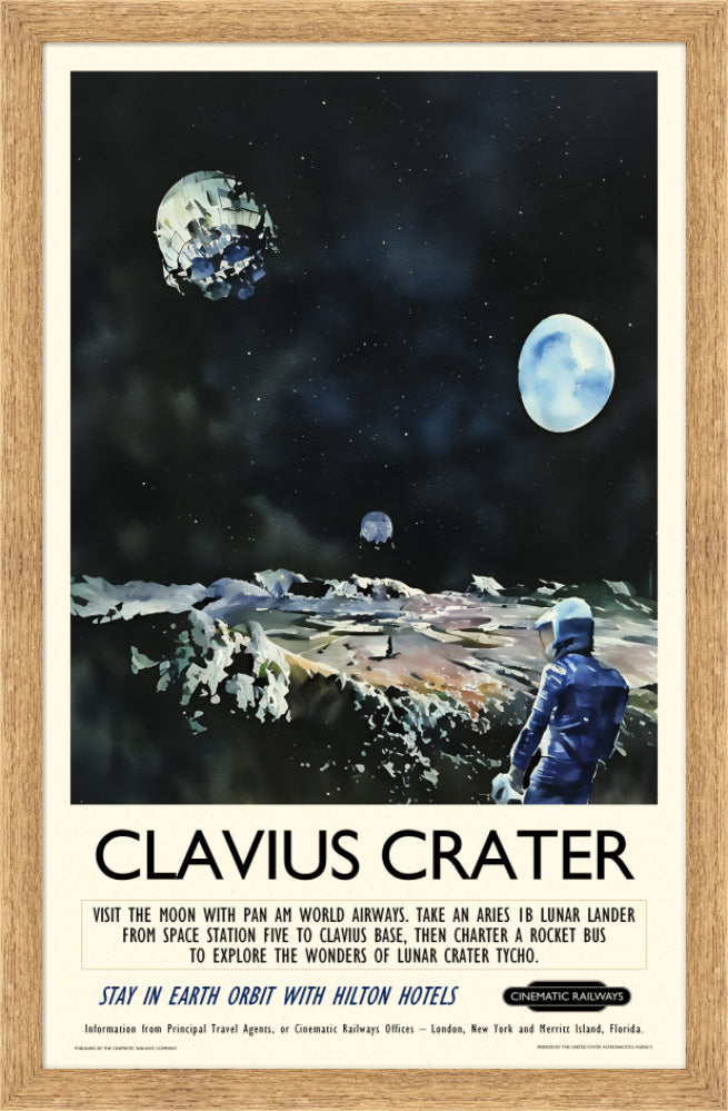 Clavius Crater - a vintage travel poster inspired by your favourite film / movie - Cinematic Railways