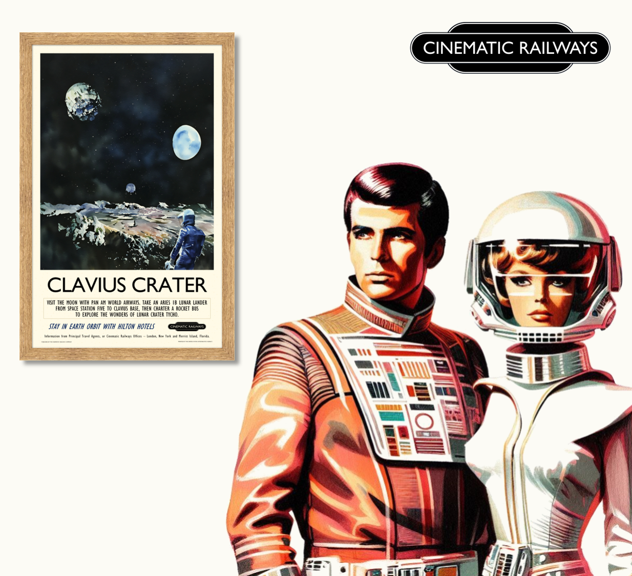 Clavius Crater - a vintage travel poster inspired by your favourite film / movie - Cinematic Railways