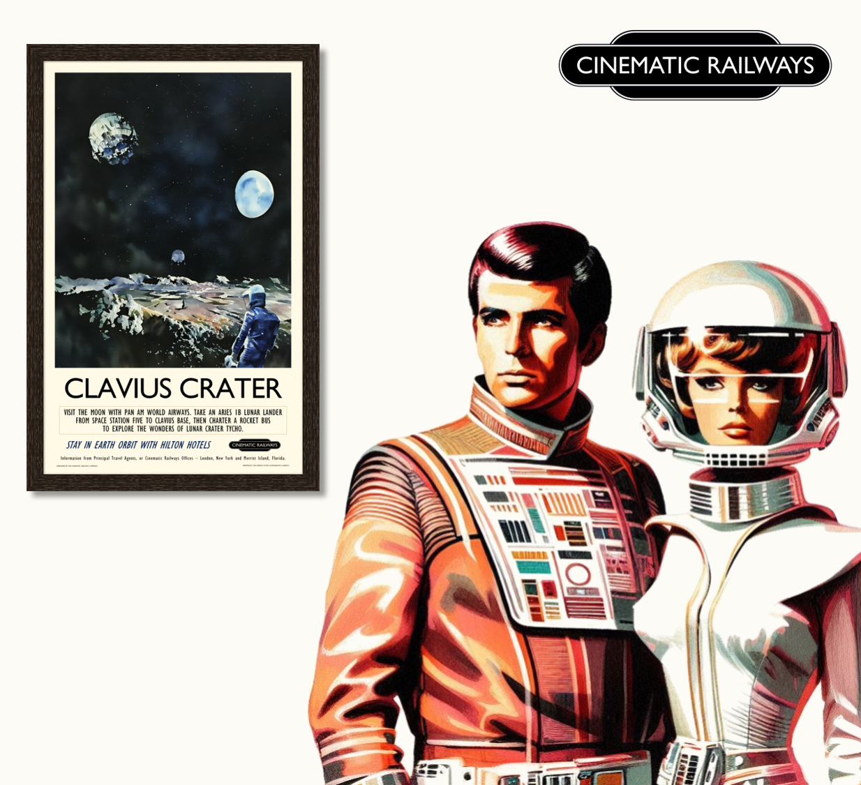 Clavius Crater - a vintage travel poster inspired by your favourite film / movie - Cinematic Railways