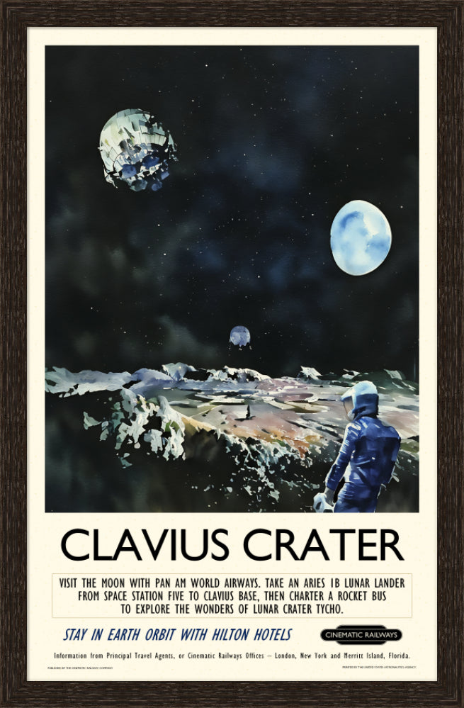 Clavius Crater - a vintage travel poster inspired by your favourite film / movie - Cinematic Railways